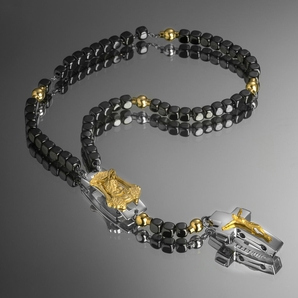 ROSALET® DEVOZIONALE - PERLE QUADRATE IN EMATITE LUCIDA