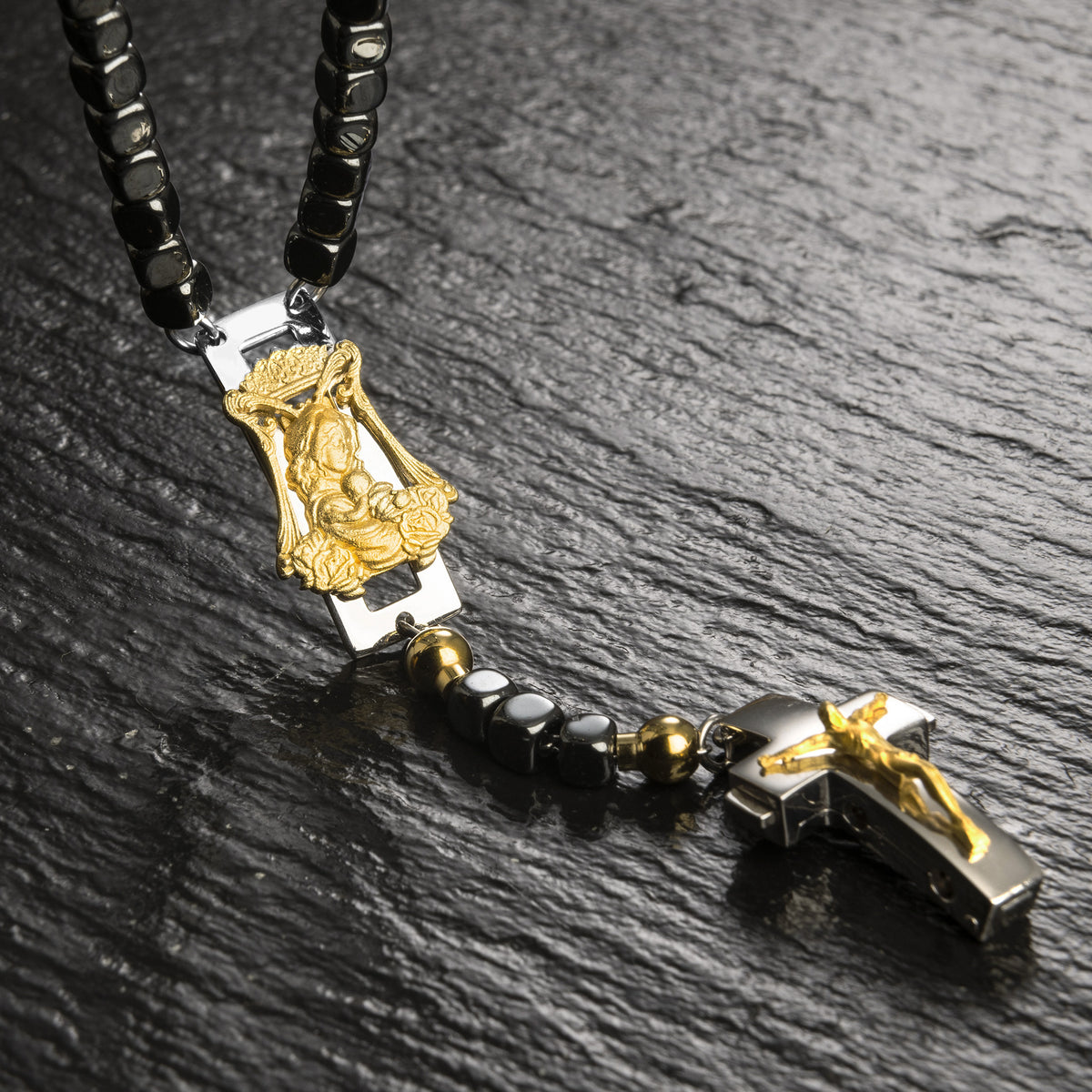 ROSALET® DEVOZIONALE - PERLE QUADRATE IN EMATITE LUCIDA