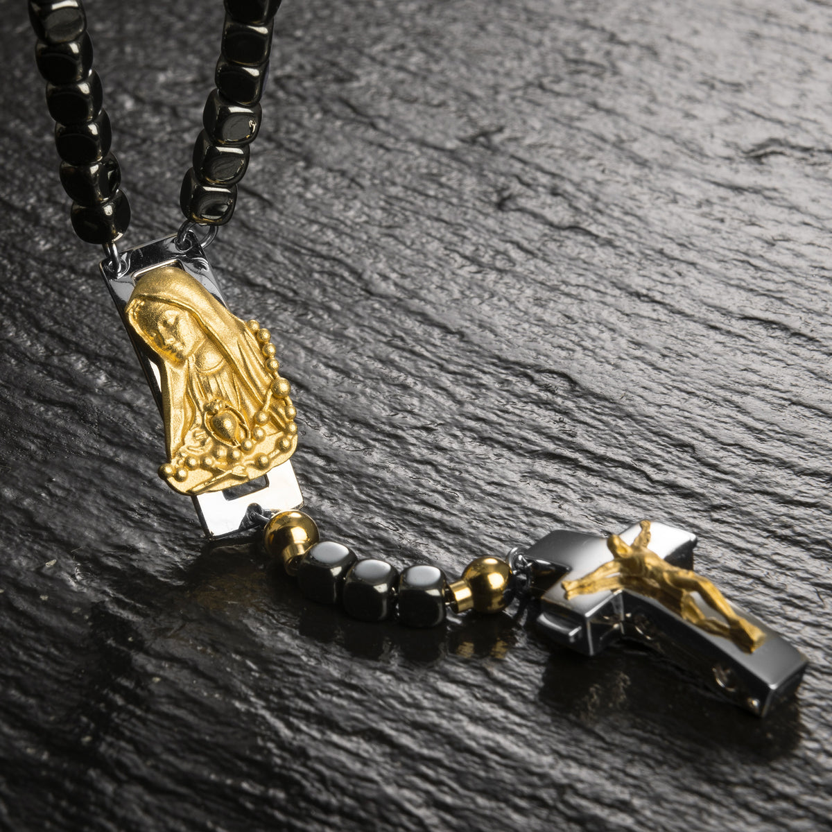 ROSALET® DEVOZIONALE - PERLE QUADRATE IN EMATITE LUCIDA