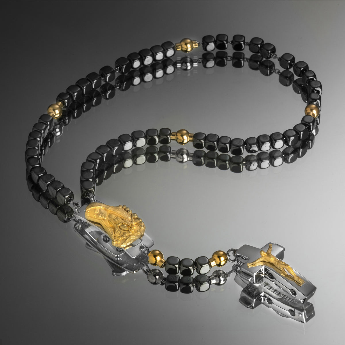 ROSALET® DEVOZIONALE - PERLE QUADRATE IN EMATITE LUCIDA