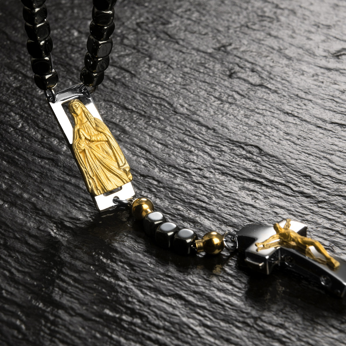 ROSALET® DEVOZIONALE - PERLE QUADRATE IN EMATITE LUCIDA