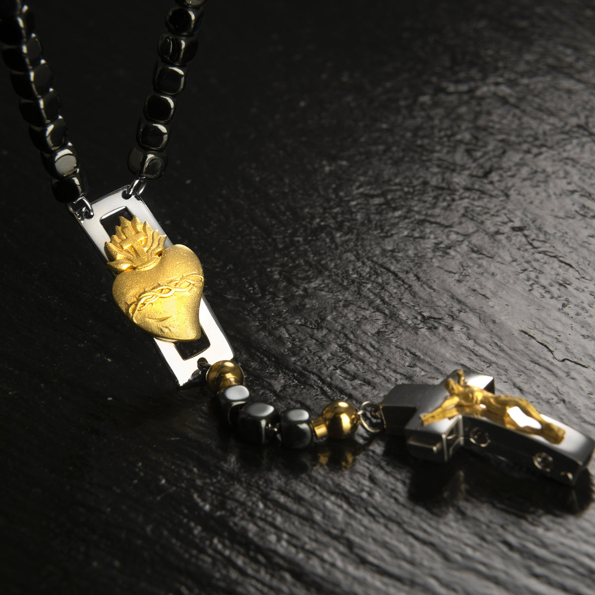 ROSALET® DEVOZIONALE - PERLE QUADRATE IN EMATITE LUCIDA