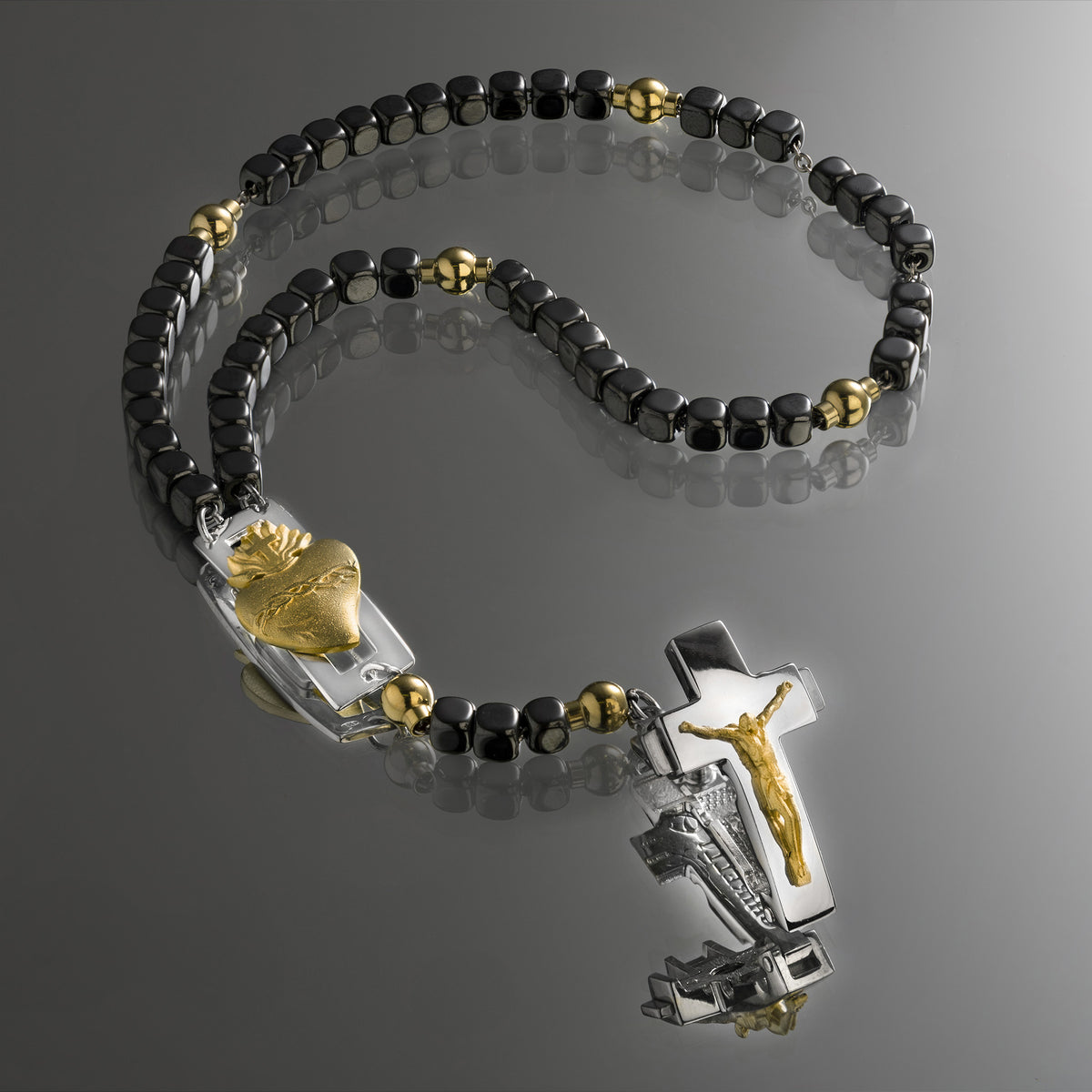 ROSALET® DEVOZIONALE - PERLE QUADRATE IN EMATITE LUCIDA