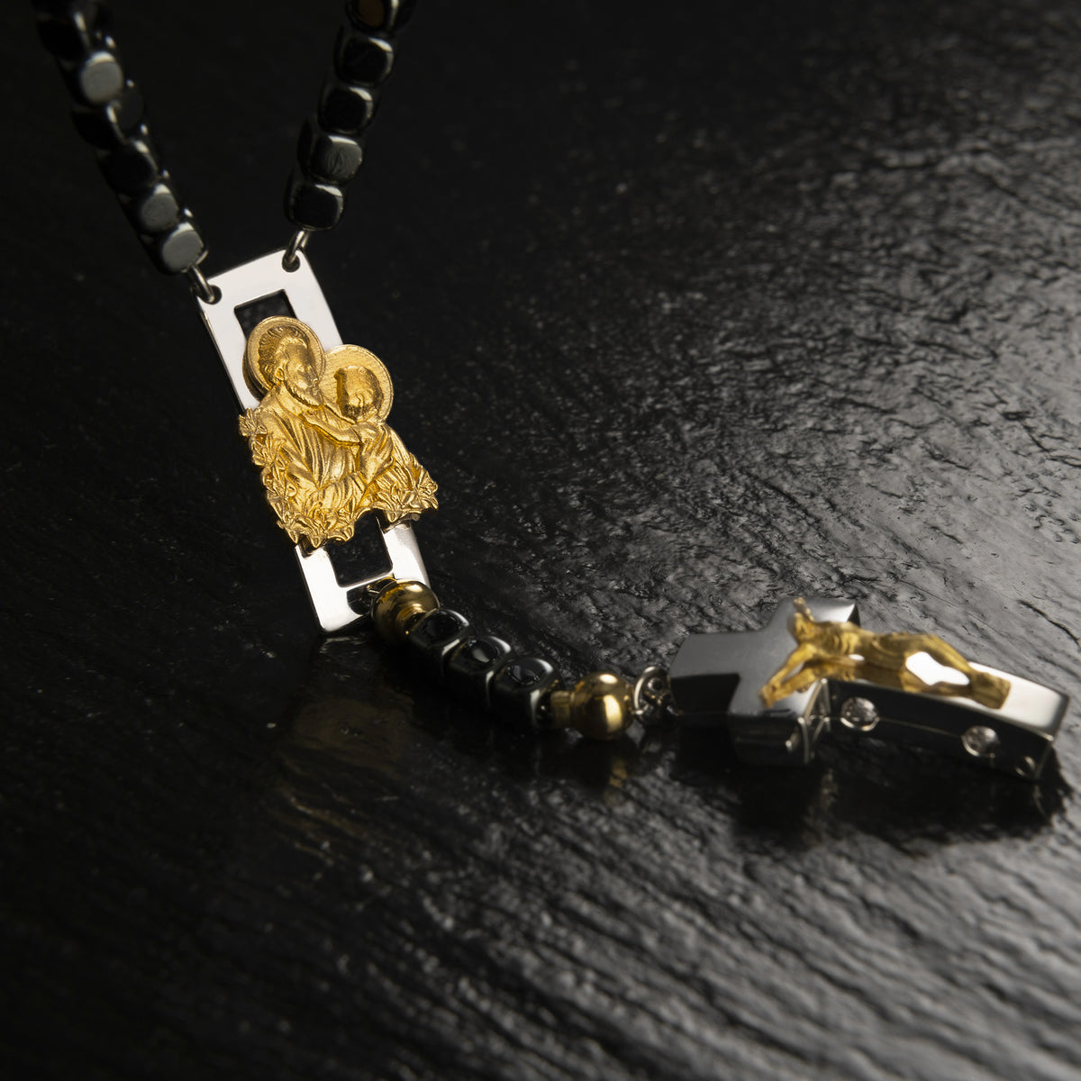 ROSALET® DEVOZIONALE - PERLE QUADRATE IN EMATITE LUCIDA