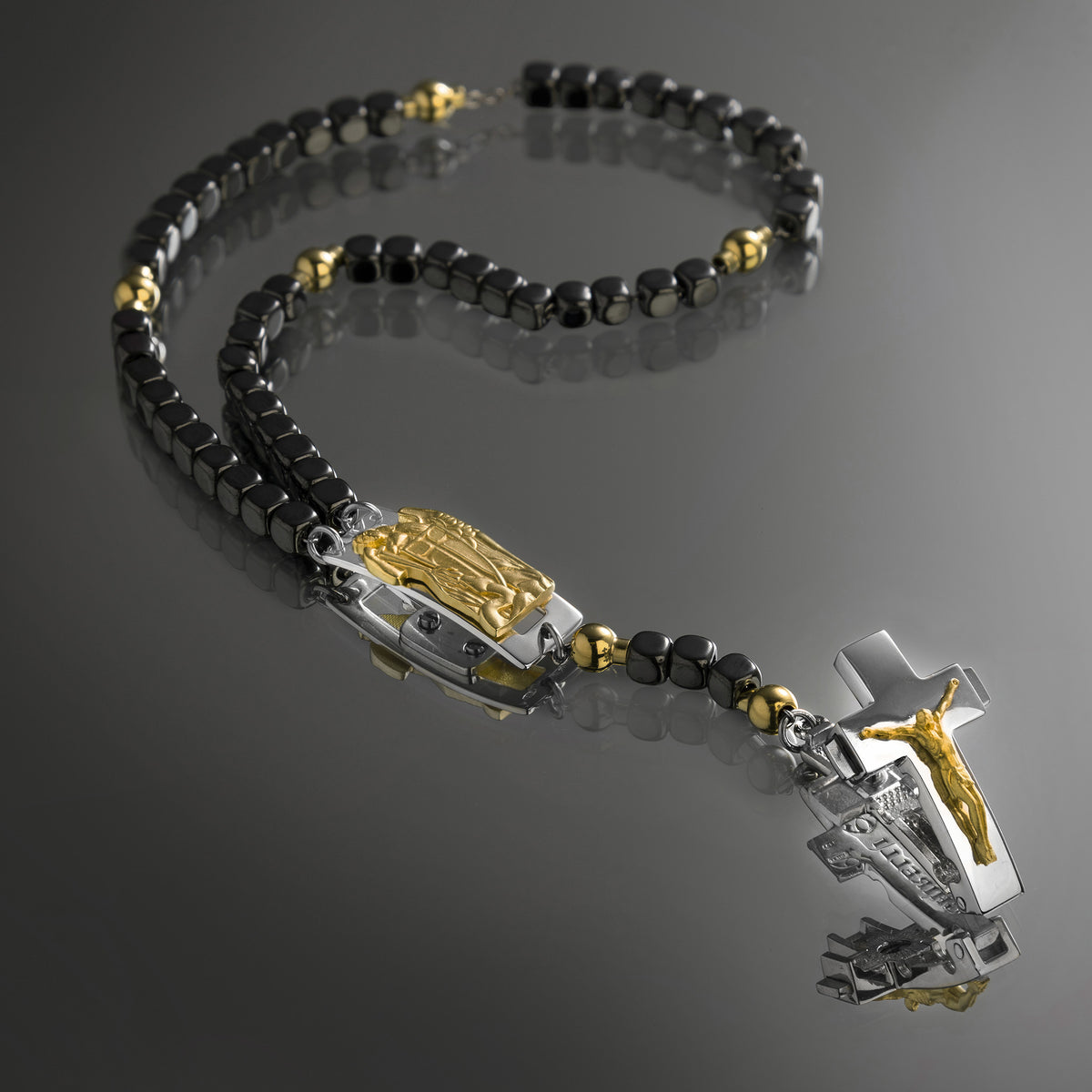 ROSALET® DEVOZIONALE - PERLE QUADRATE IN EMATITE LUCIDA