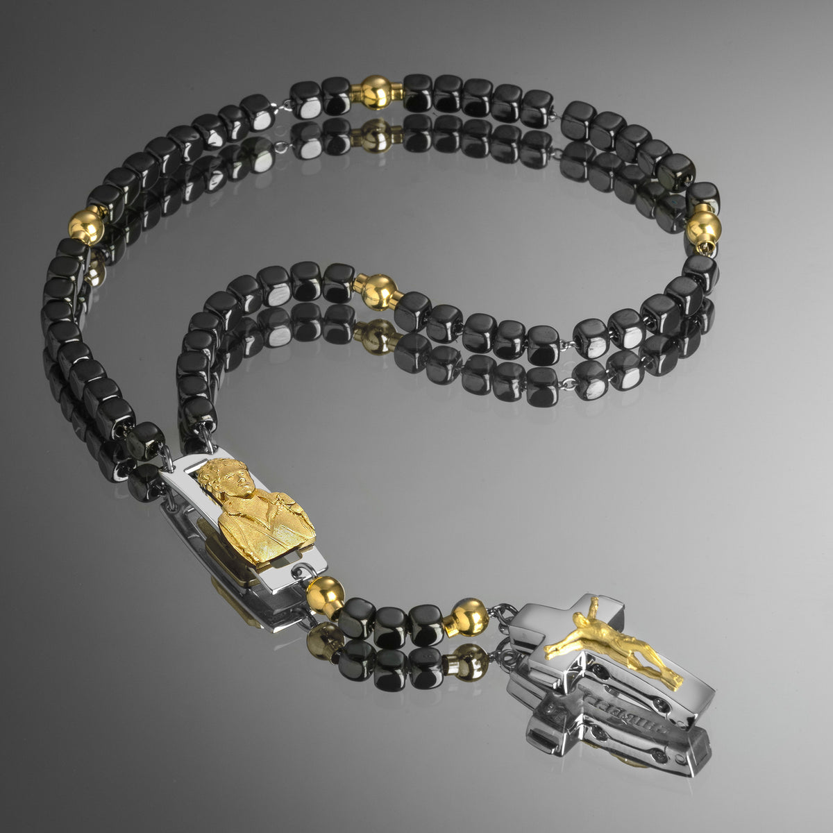 ROSALET® DEVOZIONALE - PERLE QUADRATE IN EMATITE LUCIDA