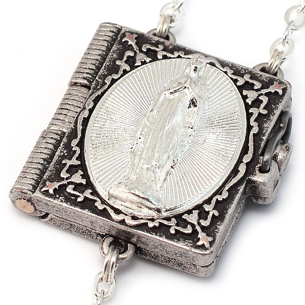 Lourdes Mysteries Booklet Faceted Rose & Silver Rosary