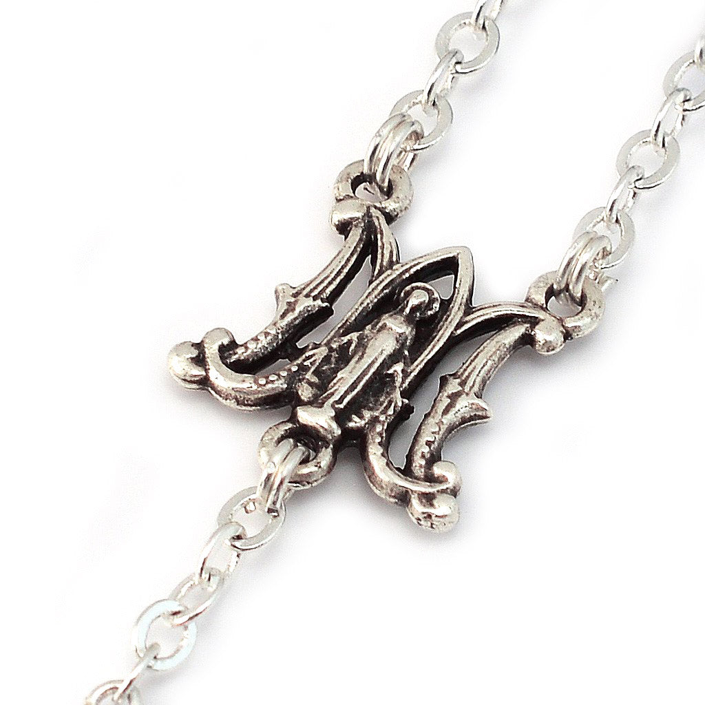 Annunciation Rosary, Silver & Aquamarine
