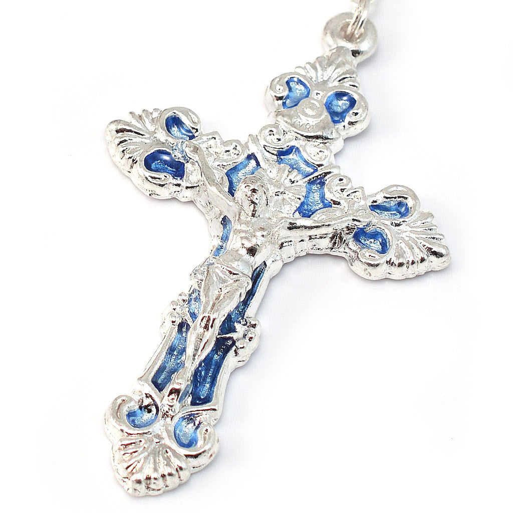 Mary's Motherly Love Collection Sky & Silver Rosary with Silver Caps