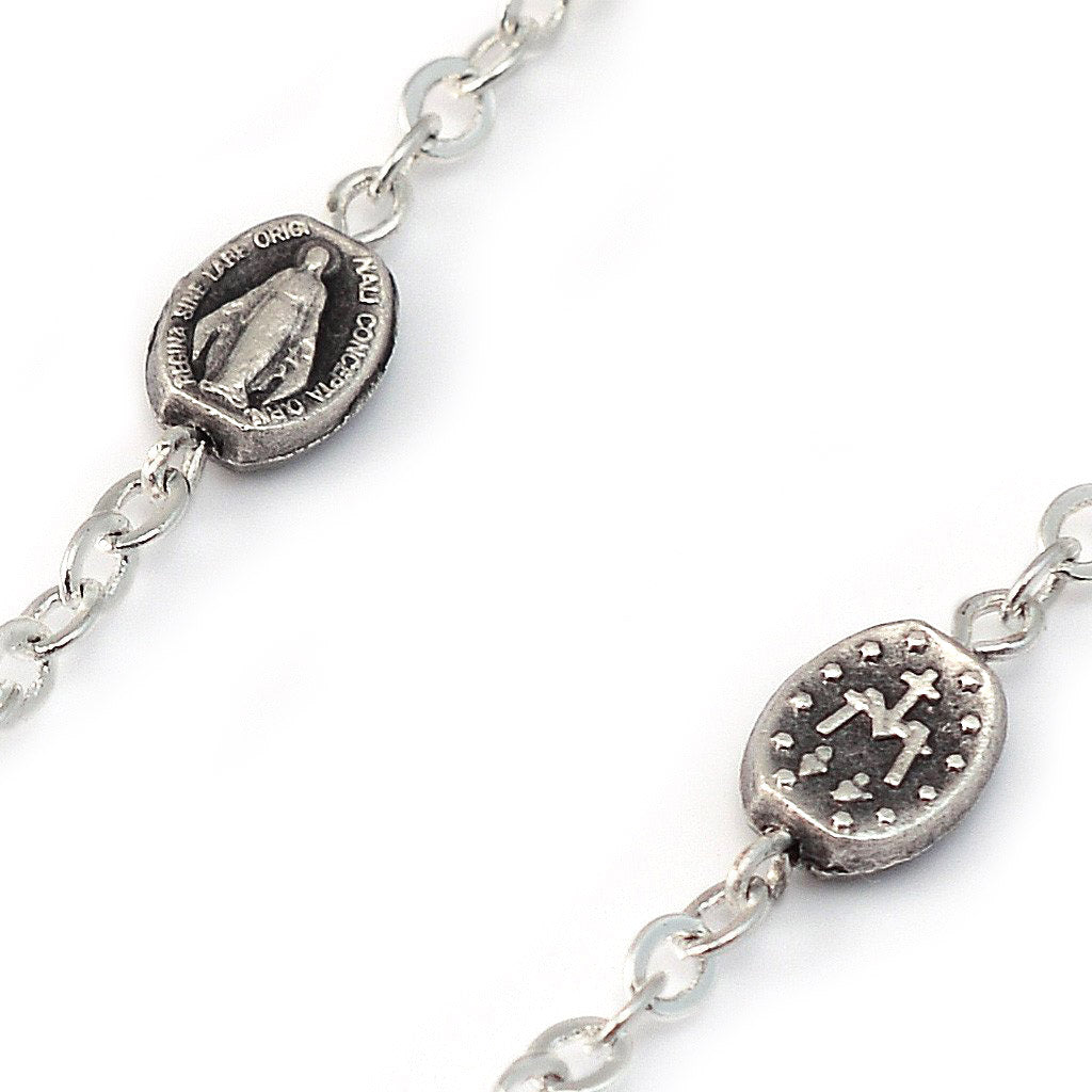 Annunciation Rosary, Wood & Silver, Miraculous Medal