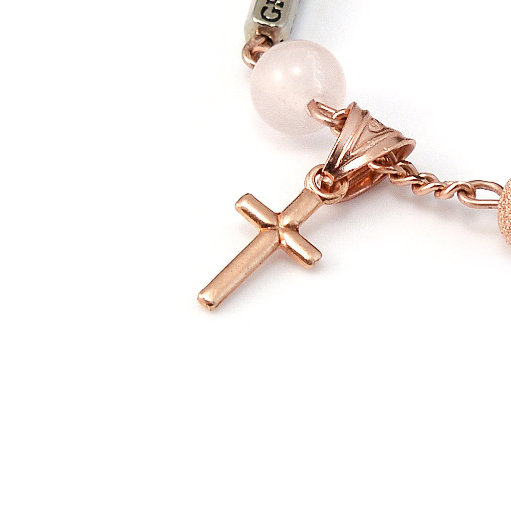 Bracciale prezioso Quarzo Rosa e Argento 925 Placcato Oro Rosa