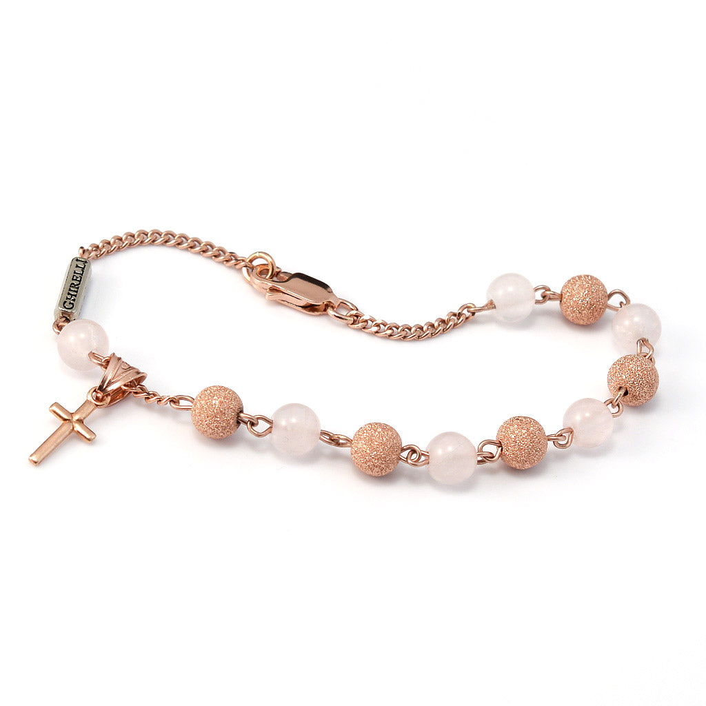 Bracciale prezioso Quarzo Rosa e Argento 925 Placcato Oro Rosa