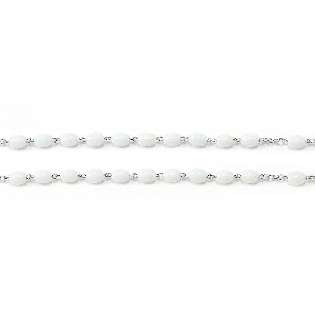Elegant oval white bead rosary made in Italy by Ghirelli
