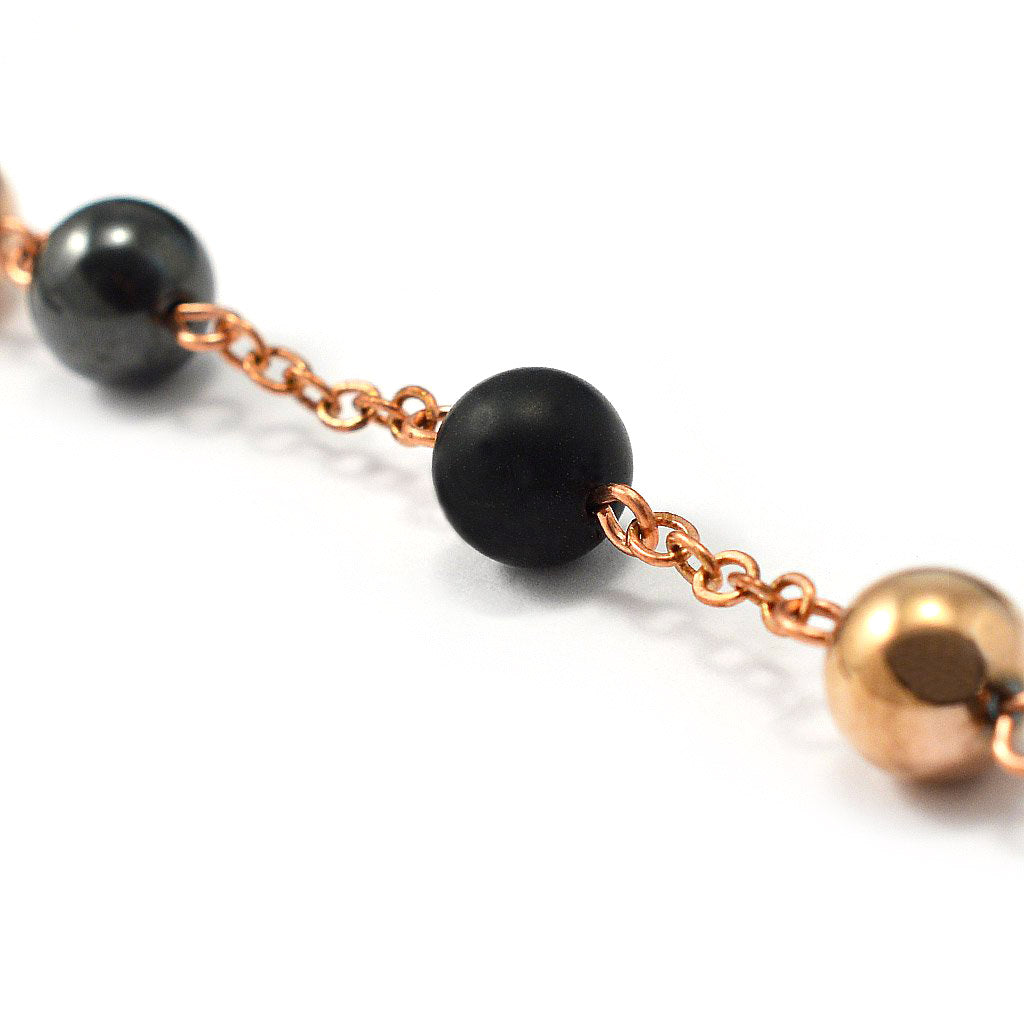 Rosary with hematite natural stone and copper polish