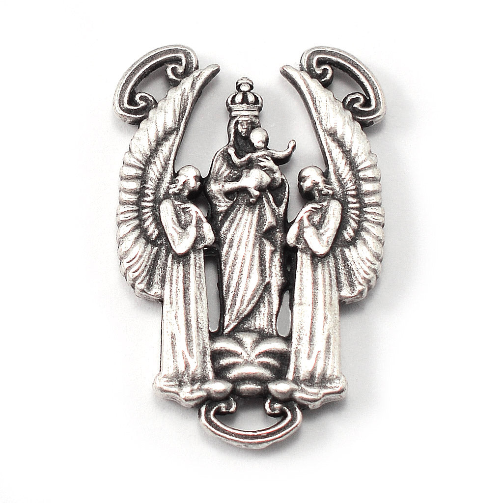 White glass bead rosary featuring Christ on the Cross