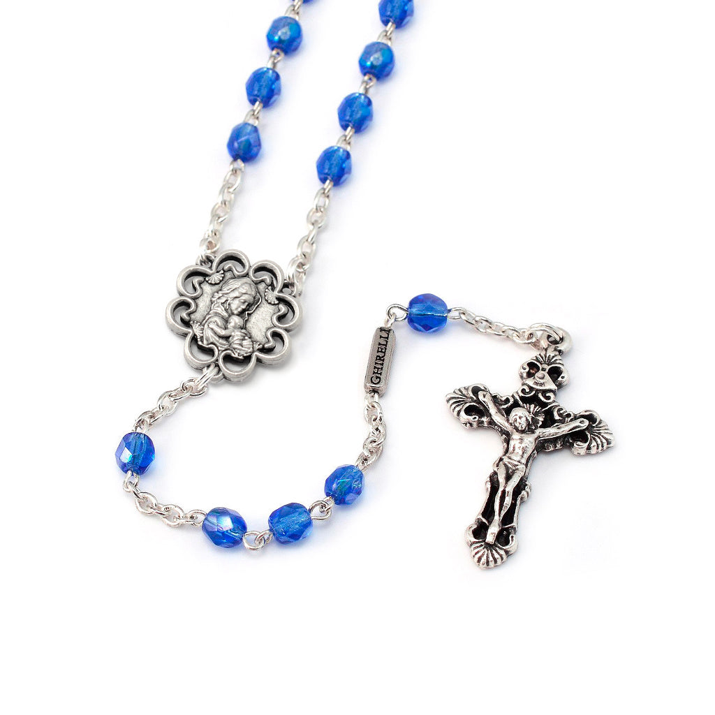 Mary's Motherly Love Collection Blue & Silver Rosary - 5mm