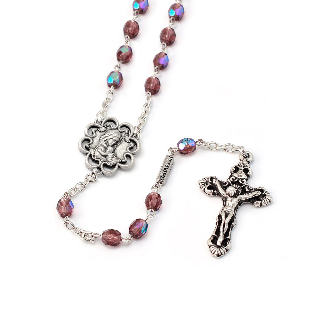 Mary&#39;s Motherly Love Collection Mauve Aurora Borealis Rosary