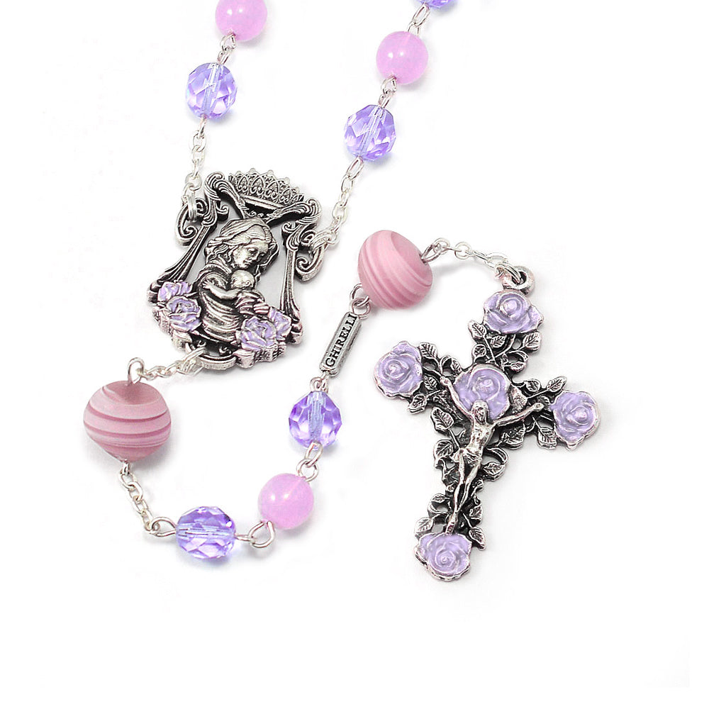 Madonna Roses &amp; Lilac Murano Rosary