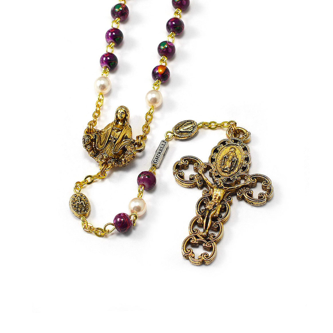 Our Lady of the Miraculous Medal Rosary in Burgundy & Antique Gold