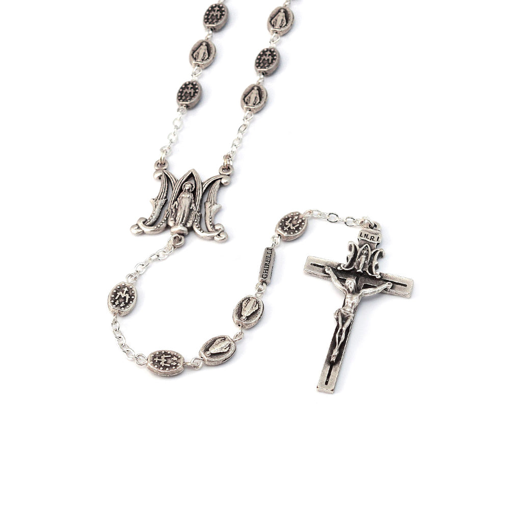 Miraculous Medal Silver Rosary