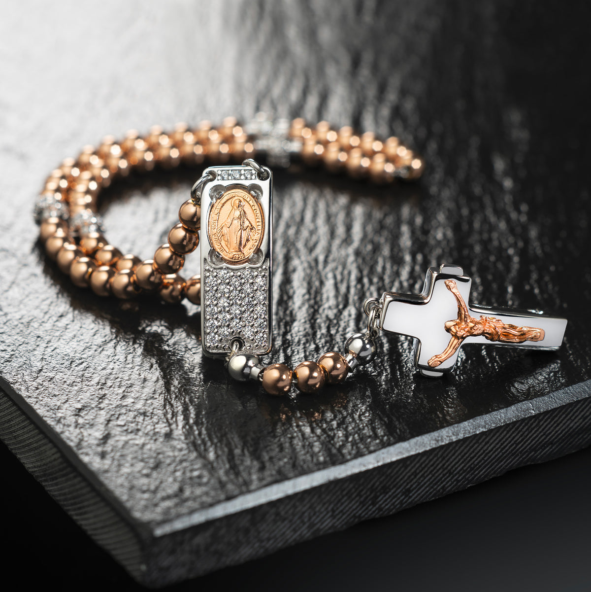Rosalet bracelet with pavé zircon rosary centerpiece