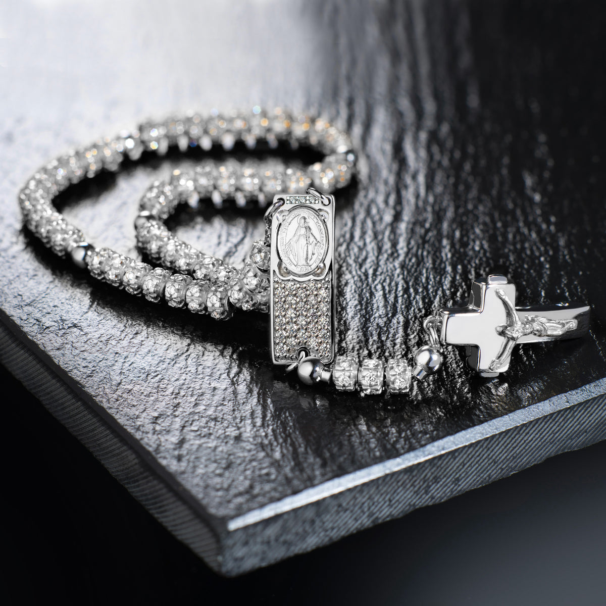 Luxury Rosalet with rhodium pavé beads and patented clasp