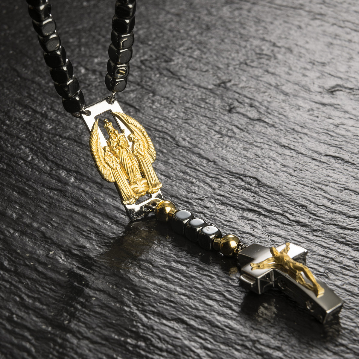 ROSALET® DEVOZIONALE - PERLE QUADRATE IN EMATITE LUCIDA