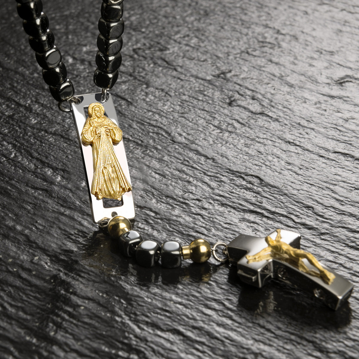 DEVOTIONAL ROSALET® - SQUARE POLISHED HEMATITE BEADS - Ghirelli Srl - ROW