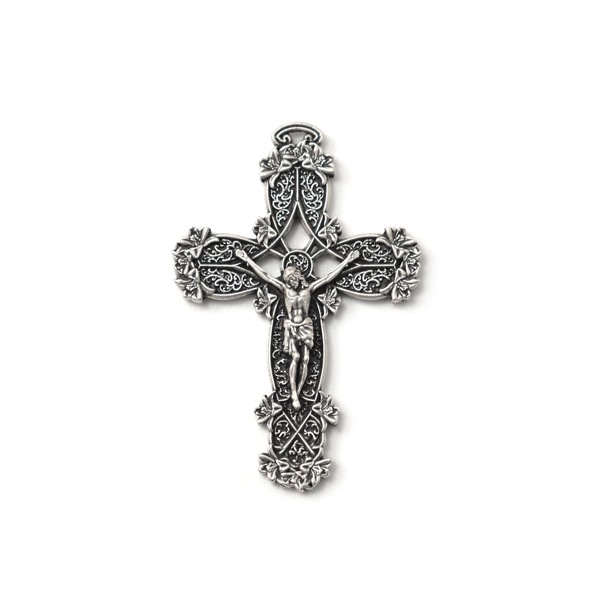 Centerpiece of the Virgin Mary holding the Infant Jesus, surrounded by hand-painted floral detail.