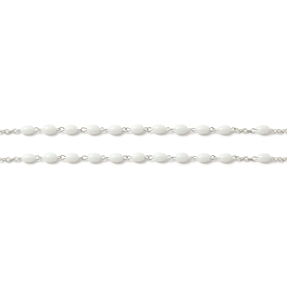 Silver chain with small links on a white background