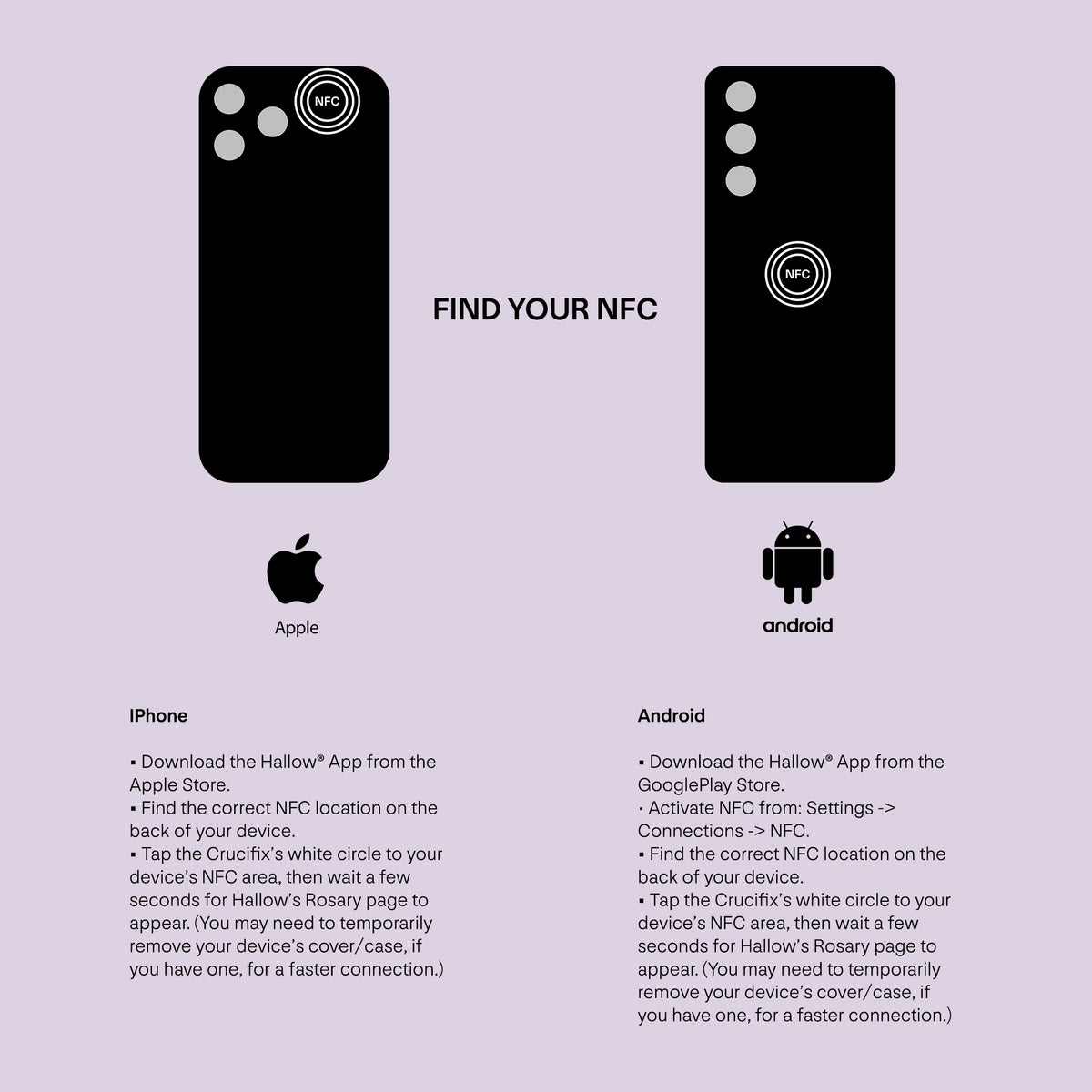 NFC-enabled Smart Rosary paired with the Hallow® App for daily meditations, rosary reflections, and Catholic prayers.