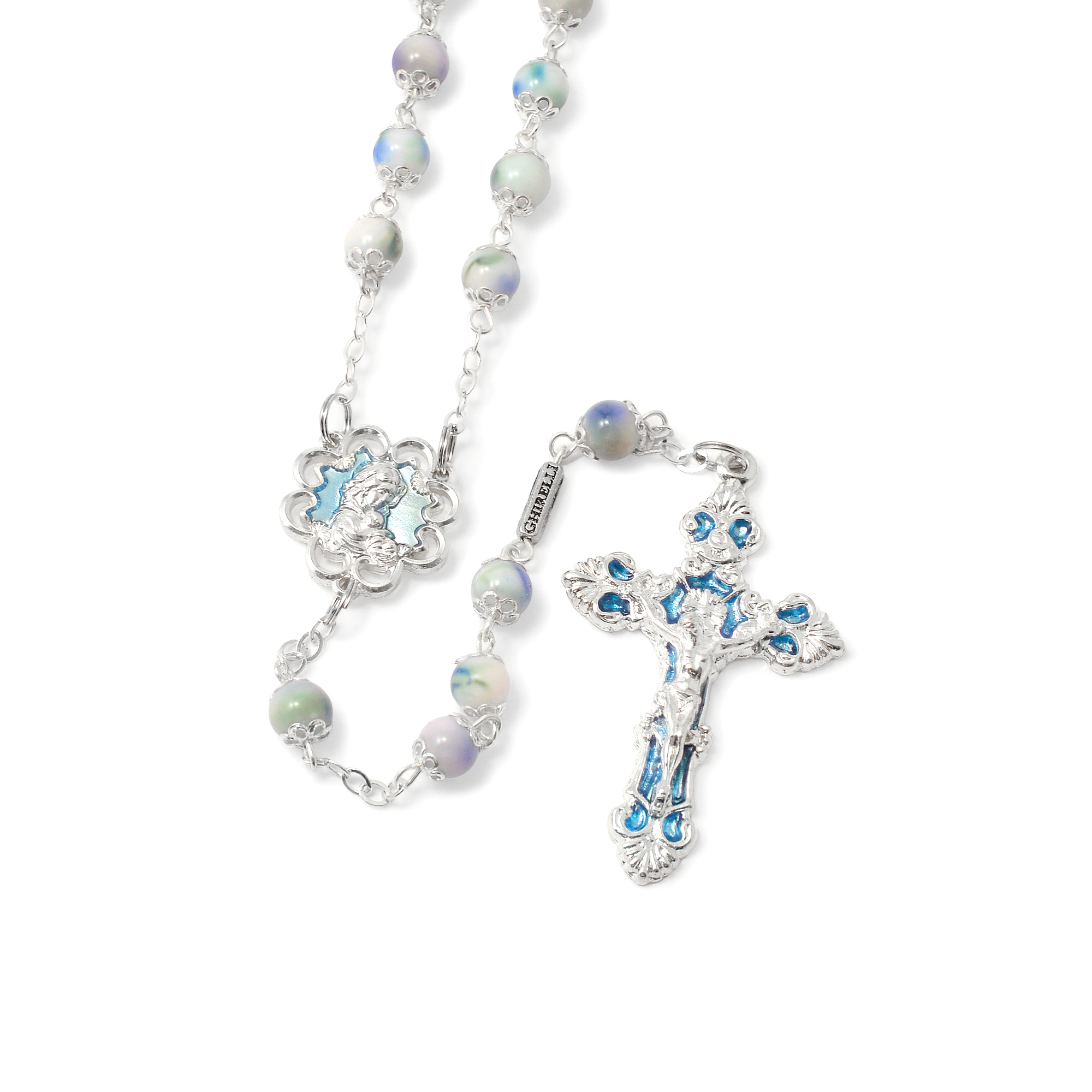 Mary's Motherly Love Collection Blue & Silver Rosary - 7mm