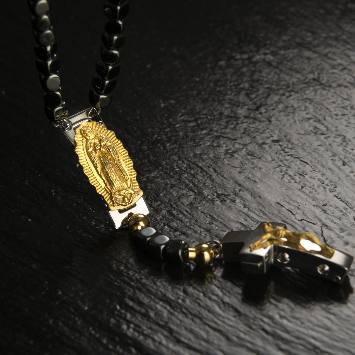 ROSALET® DEVOZIONALE - PERLE QUADRATE IN EMATITE LUCIDA