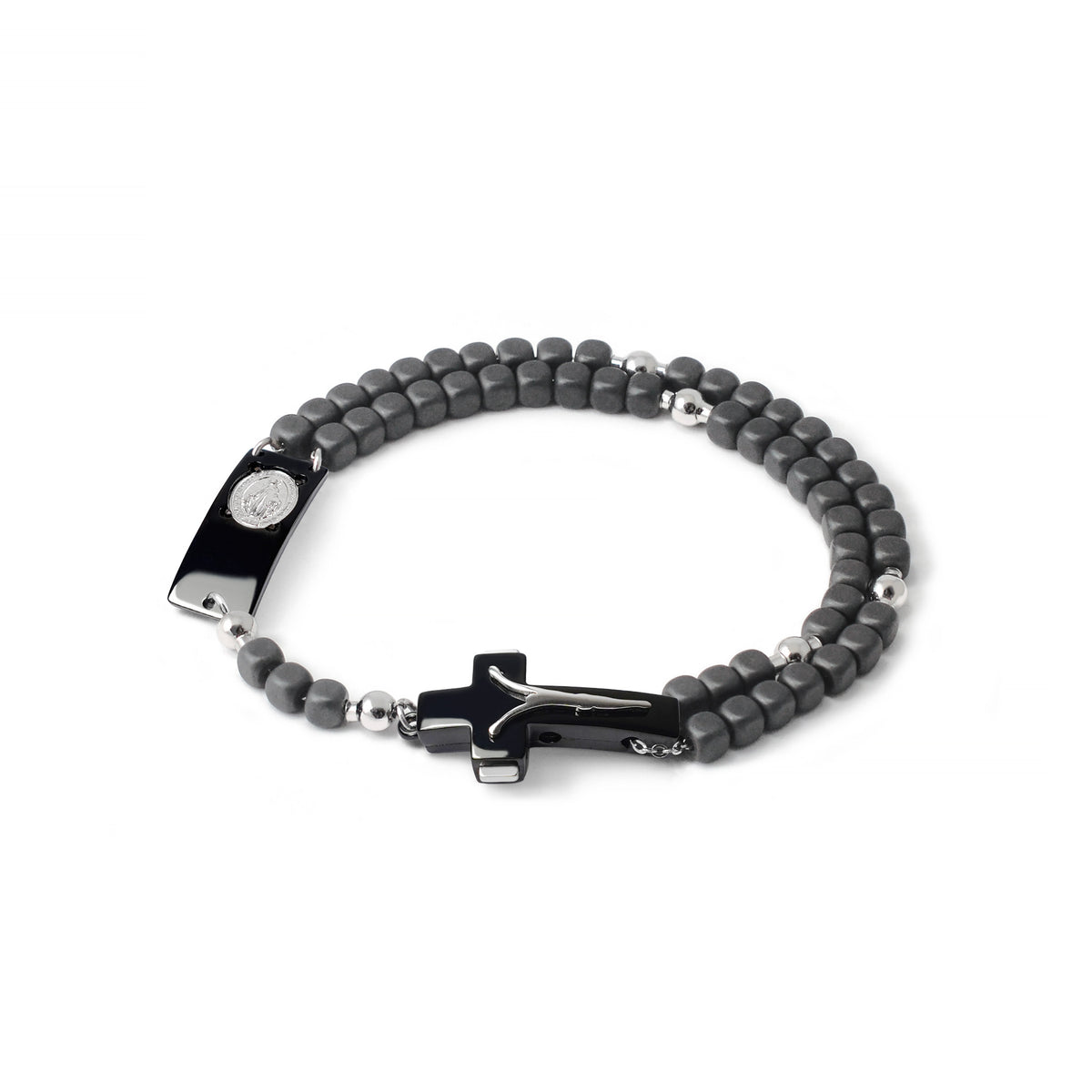 ROSALET® SQUARE BLACK PVD - MATTE HEMATITE BEADS, STERLING SILVER &amp; ROUND PATER, MODERN - Ghirelli Srl - ROW