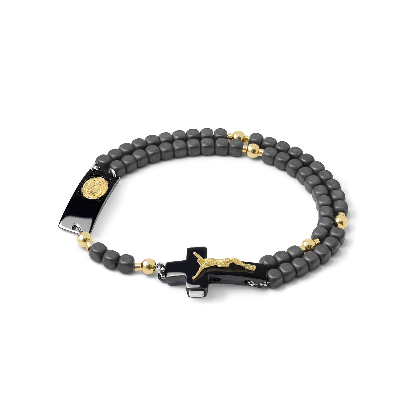 ROSALET® BLACK PVD - SQUARE MATTE HEMATITE BEADS, GOLD PATER, TRADITIONAL - Ghirelli Srl - ROW
