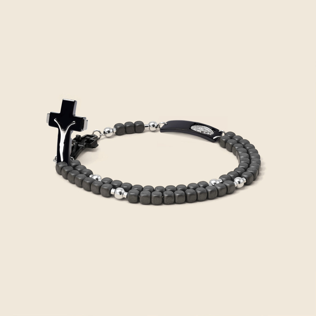 ROSALET® SQUARE BLACK PVD - MATTE HEMATITE BEADS, STERLING SILVER &amp; ROUND PATER, MODERN - Ghirelli Srl - ROW