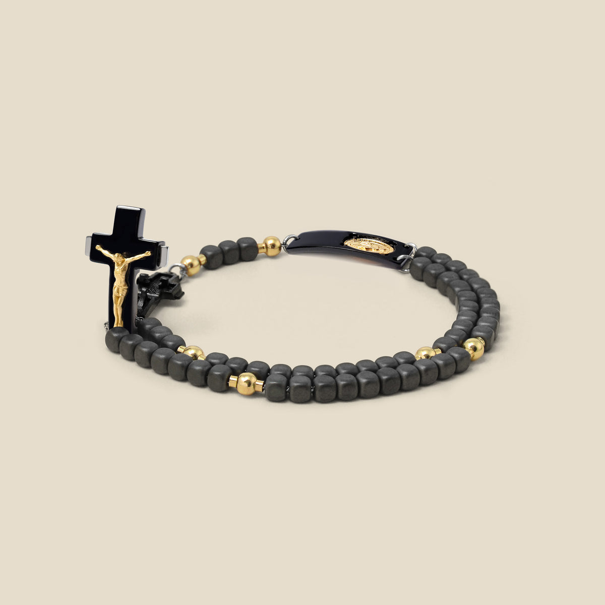 ROSALET® BLACK PVD - SQUARE MATTE HEMATITE BEADS, GOLD PATER, TRADITIONAL - Ghirelli Srl - ROW