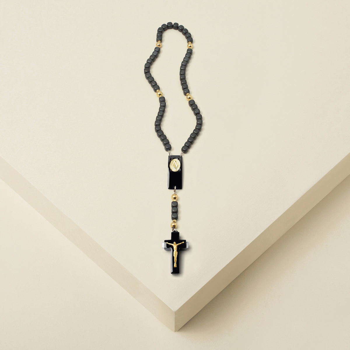 ROSALET® BLACK PVD - SQUARE MATTE HEMATITE BEADS, GOLD PATER, TRADITIONAL - Ghirelli Srl - ROW