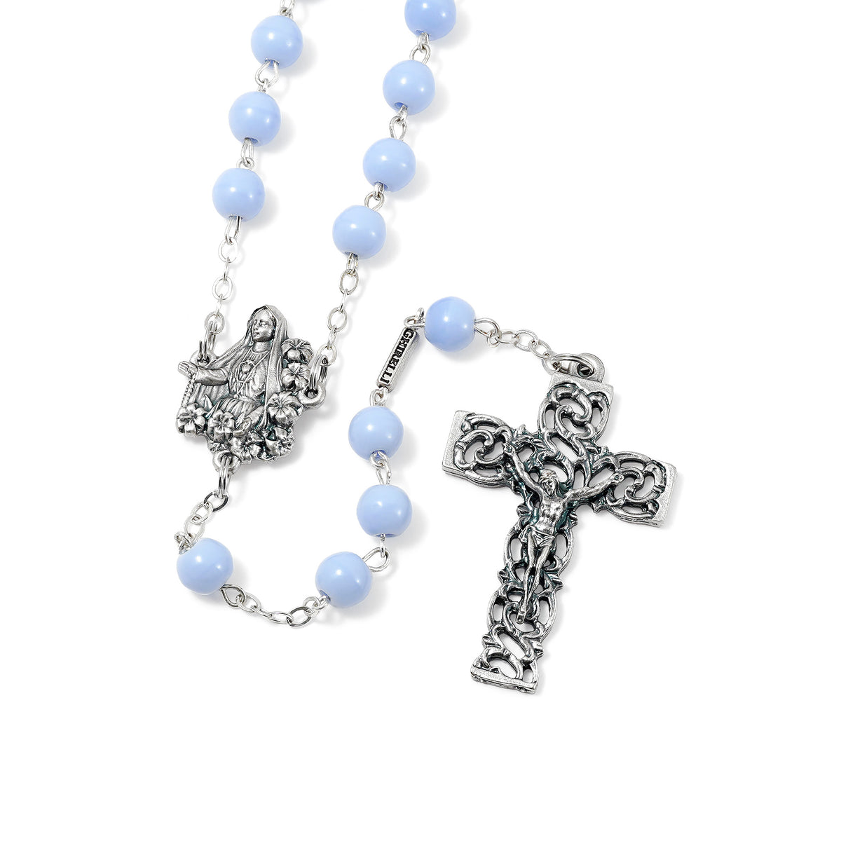 Fatima Lily Sky Blue &amp; Silver Rosary - Ghirelli Srl - ROW