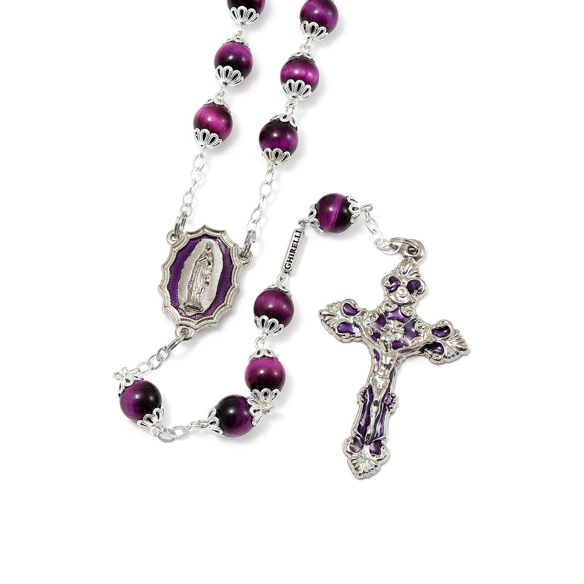 Lourdes Virgo Maria Roses Violet Two-Toned Glass Nickel Rosary - Ghirelli Srl - ROW