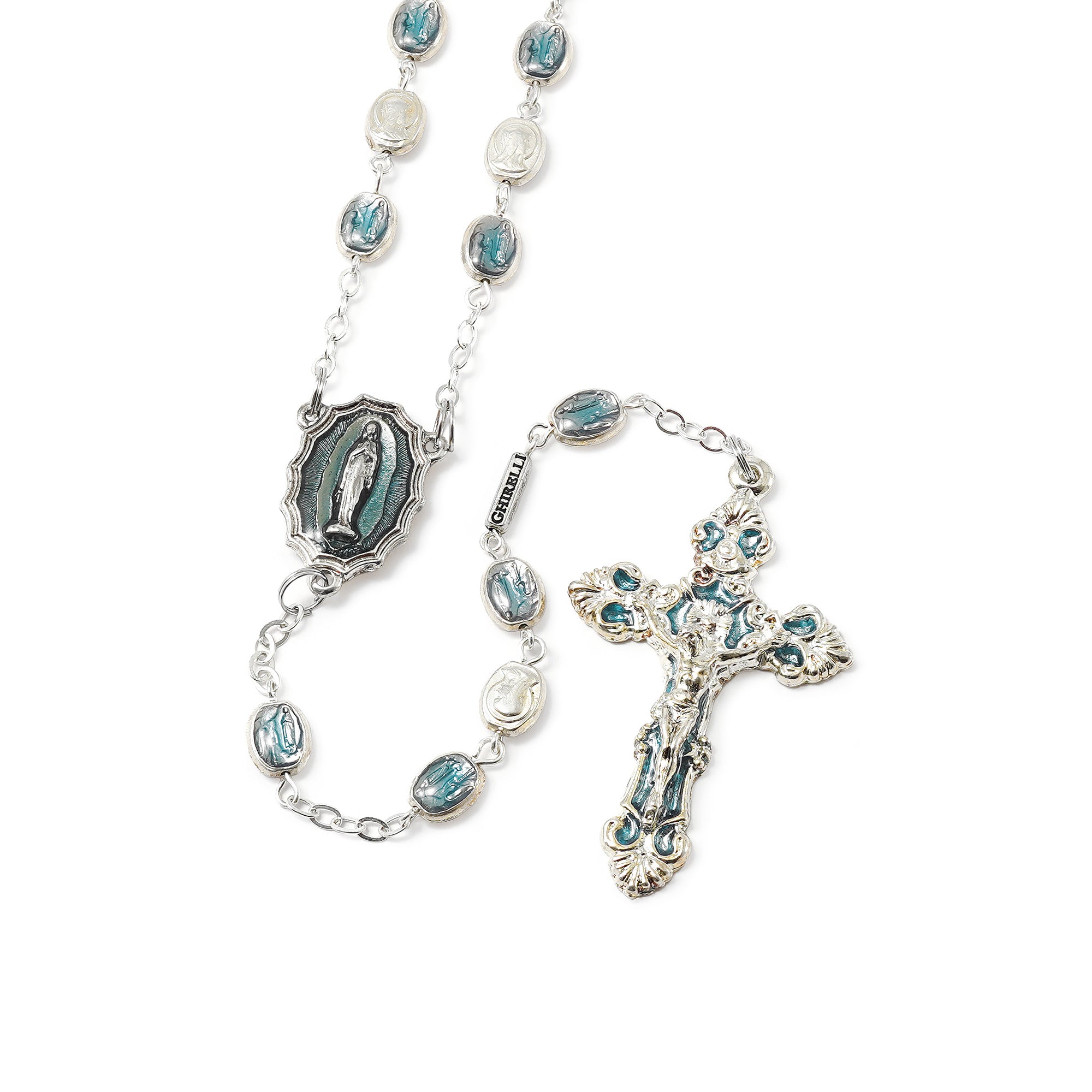 Lourdes Virgo Maria Roses Blue Enamel Rosary