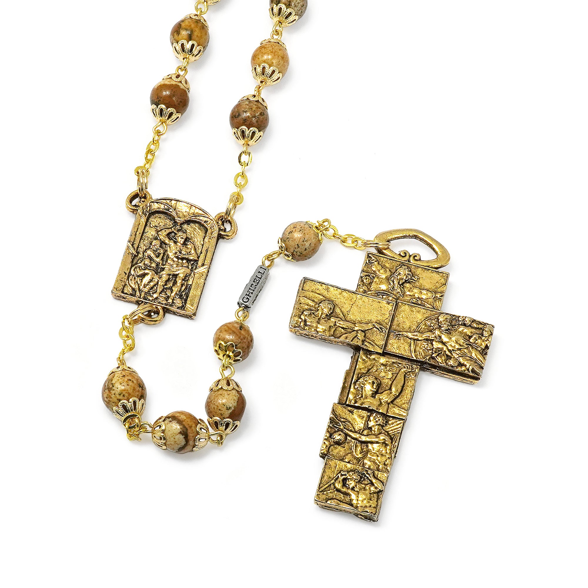 The Sistine Chapel Rosary in Gold with Natural Jasper Stone