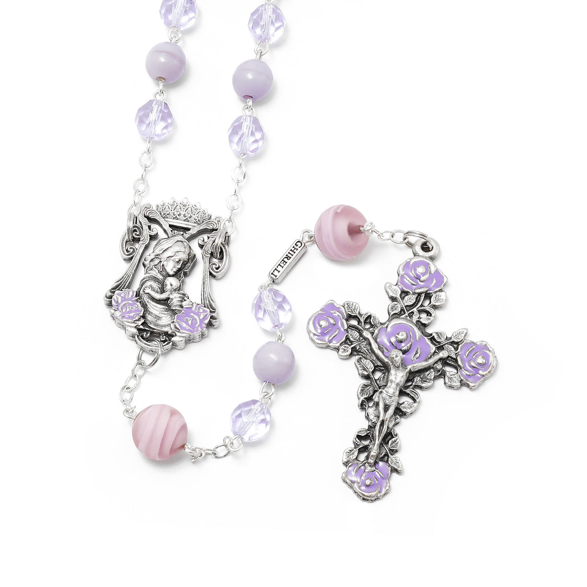 Madonna Roses &amp; Lilac Murano Rosary