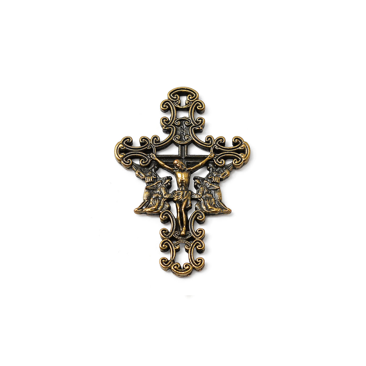Decorative gold cross on a white background