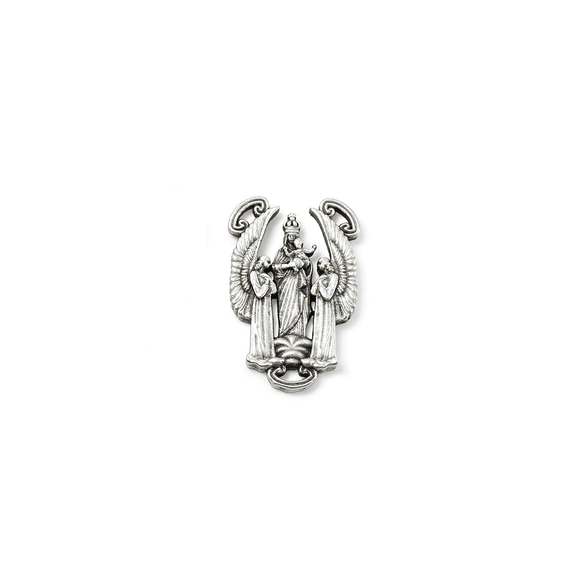 Silver angel pendant on a white background