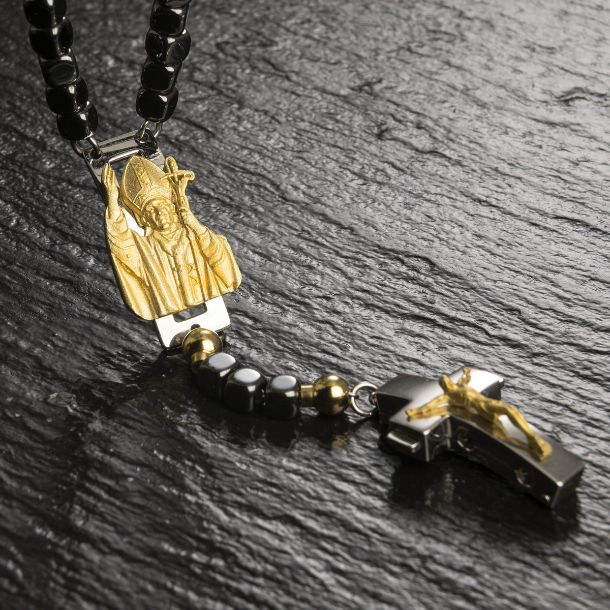 ROSALET® DEVOZIONALE - PERLE QUADRATE IN EMATITE LUCIDA