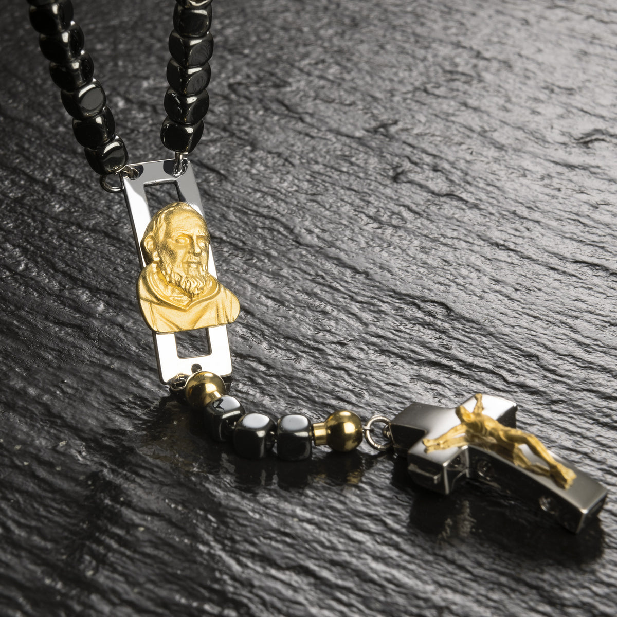 ROSALET® DEVOZIONALE - PERLE QUADRATE IN EMATITE LUCIDA