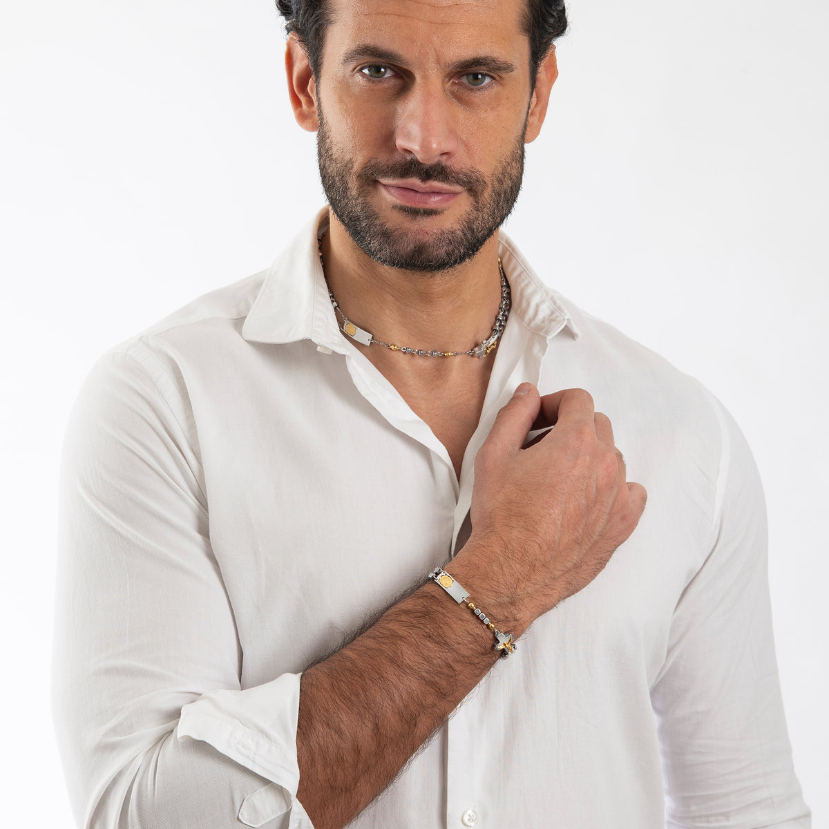 Italian crafted Rosalet with hematite and gold accents