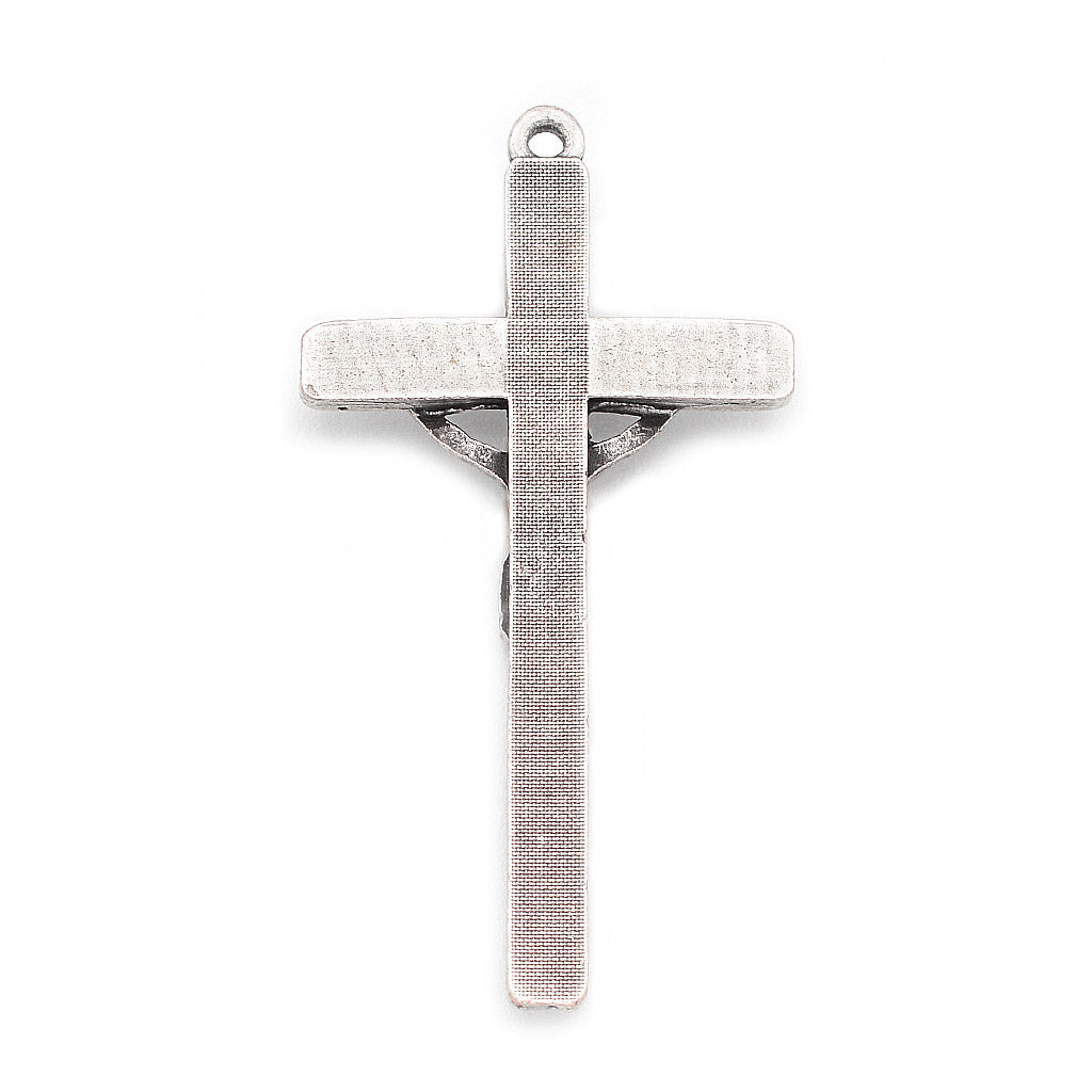 back Antique silver crucifix with Christ corpus and tapered edges