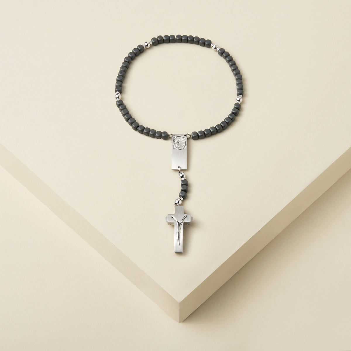 Modern Rosalet bracelet with matte hematite cube beads